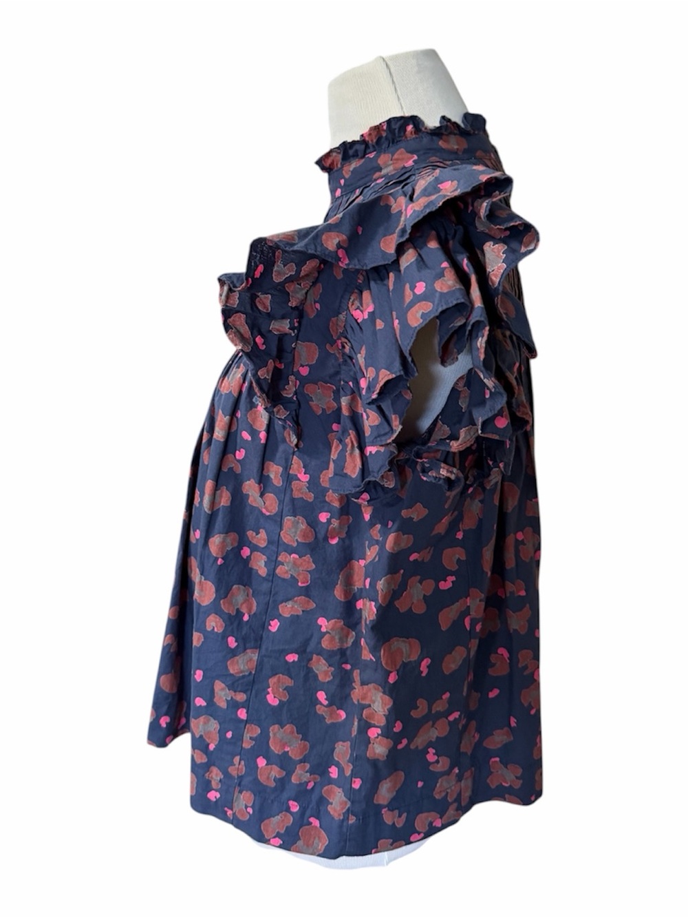 Oliphant Women's navy Pintuck Ruffle Blouse XS bohemian boho-chic feminine - Picture 4 of 9